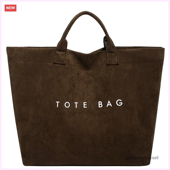 Handbags - Large Suede Tote Bag for Work Travel Hobo Handbag Letter Print